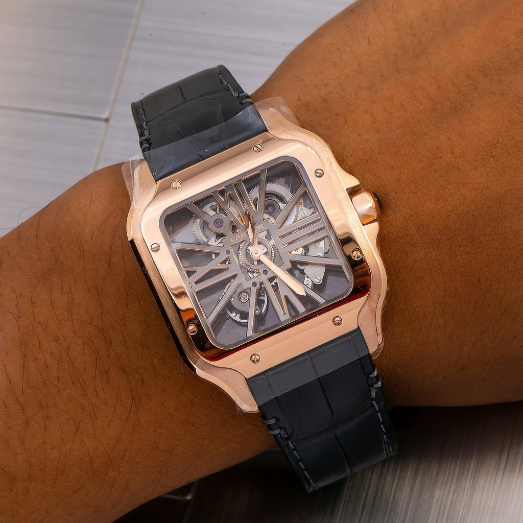 Pre-Owned Cartier Santos WHSA0018 40 MM Transparent Dial With Leather Bracelet