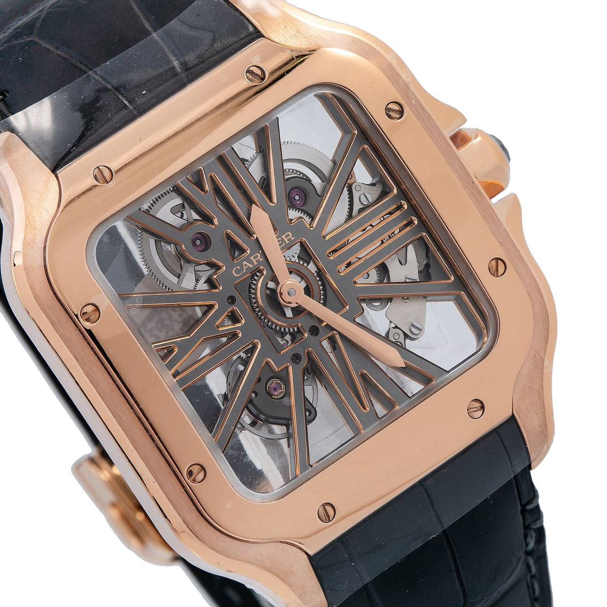 Pre-Owned Cartier Santos WHSA0018 40 MM Transparent Dial With Leather Bracelet