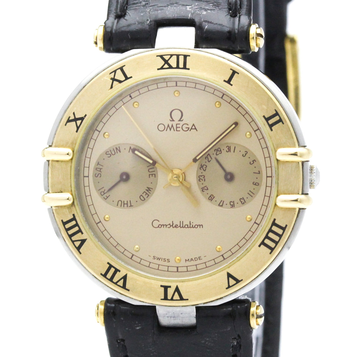 Pre-Owned OMEGA Constellation Day date 18K Gold Quartz Watch 196.1070 Polished