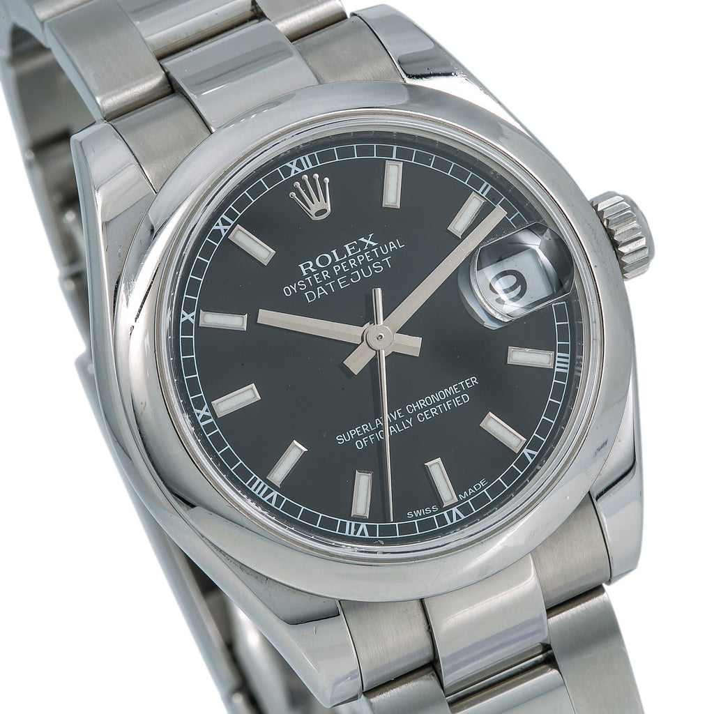 Pre-Owned Rolex Datejust 31MM 178240 Black Dial Smooth Bezel Stainless Steel Oyster Bracelet