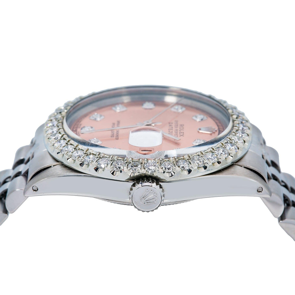 Pre-Owned Rolex Datejust 36MM 1601 Everose Diamond Dial Diamond Bezel Stainless Steel Jubilee Bracelet 2.75ct