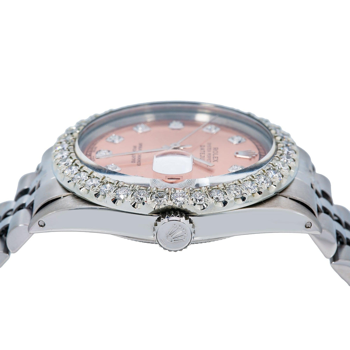 Pre-Owned Rolex Datejust 36MM 1601 Everose Diamond Dial Diamond Bezel Stainless Steel Jubilee Bracelet 2.75ct