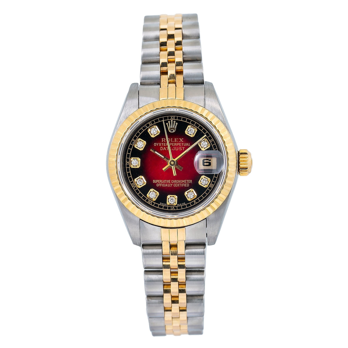 Pre-Owned Rolex Lady-Datejust 26MM 69173 Red Diamond Dial Two Tone Jubilee Bracelet