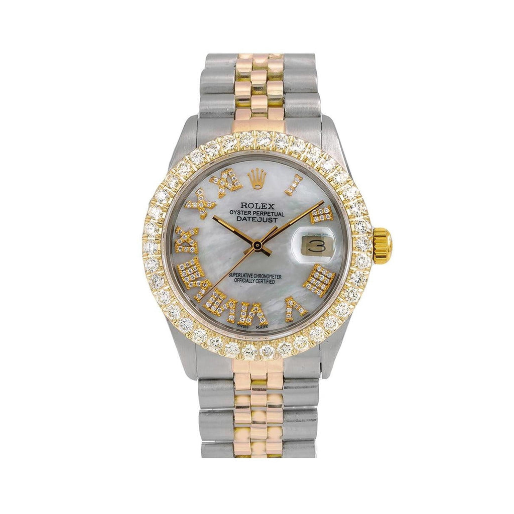 Pre-Owned Rolex Datejust 36MM 16013 Mother of Pearl Roman Diamond Dial Diamond Bezel Two Tone Yellow Gold Jubilee Bracelet 3.75ct
