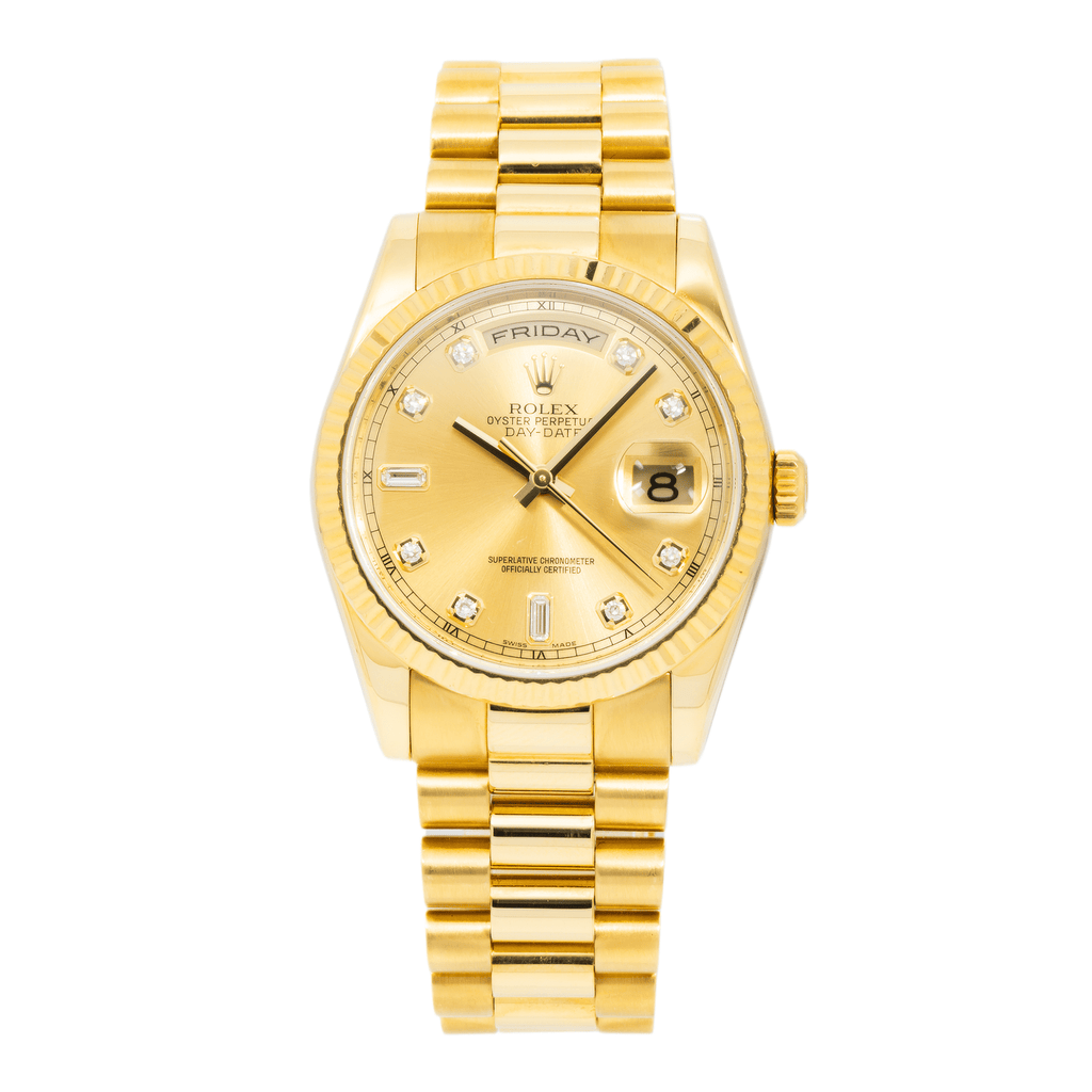 Pre-Owned Rolex 18K Yellow Gold Day Date with Champagne Diamond Dial and President Bracelet