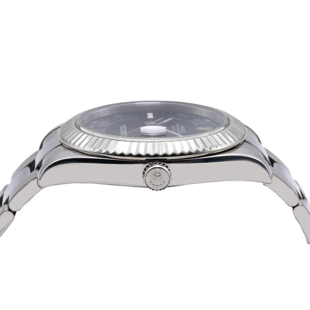 Pre-Owned Rolex Datejust 41MM 116334 Black Roman Dial Fluted Bezel Stainless Steel Oyster Bracelet