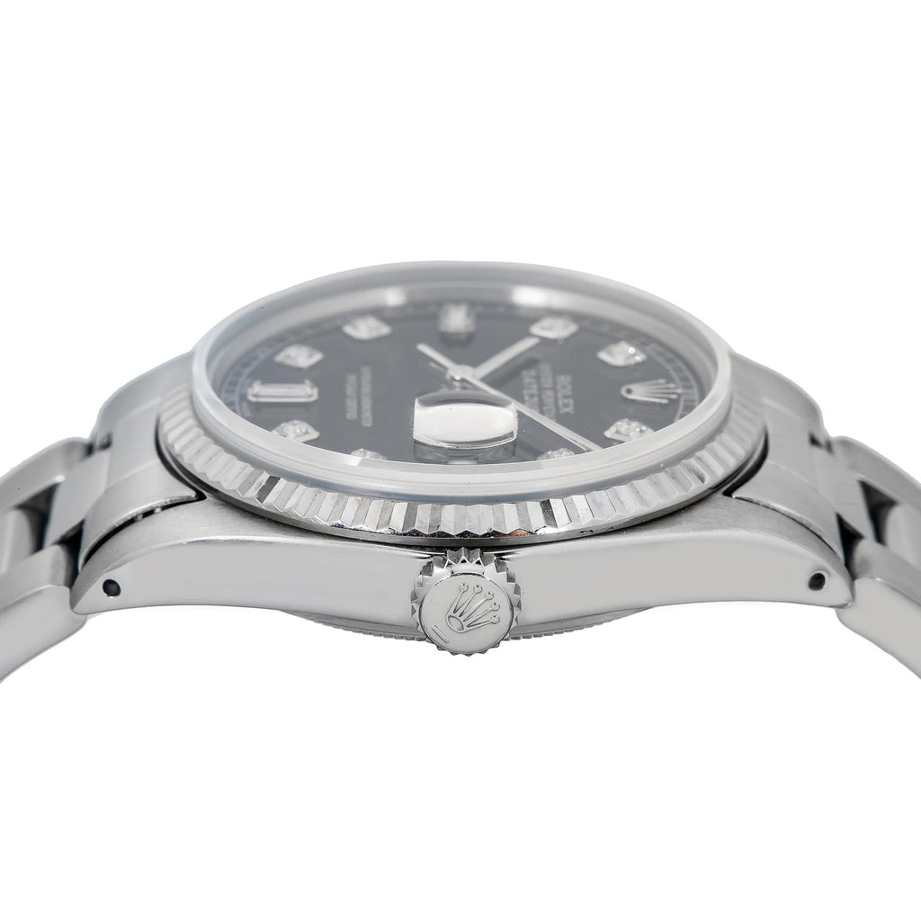 Pre-Owned Rolex Datejust 36MM 16234 Black Diamond Dial Fluted Bezel Stainless Steel Oyster Bracelet