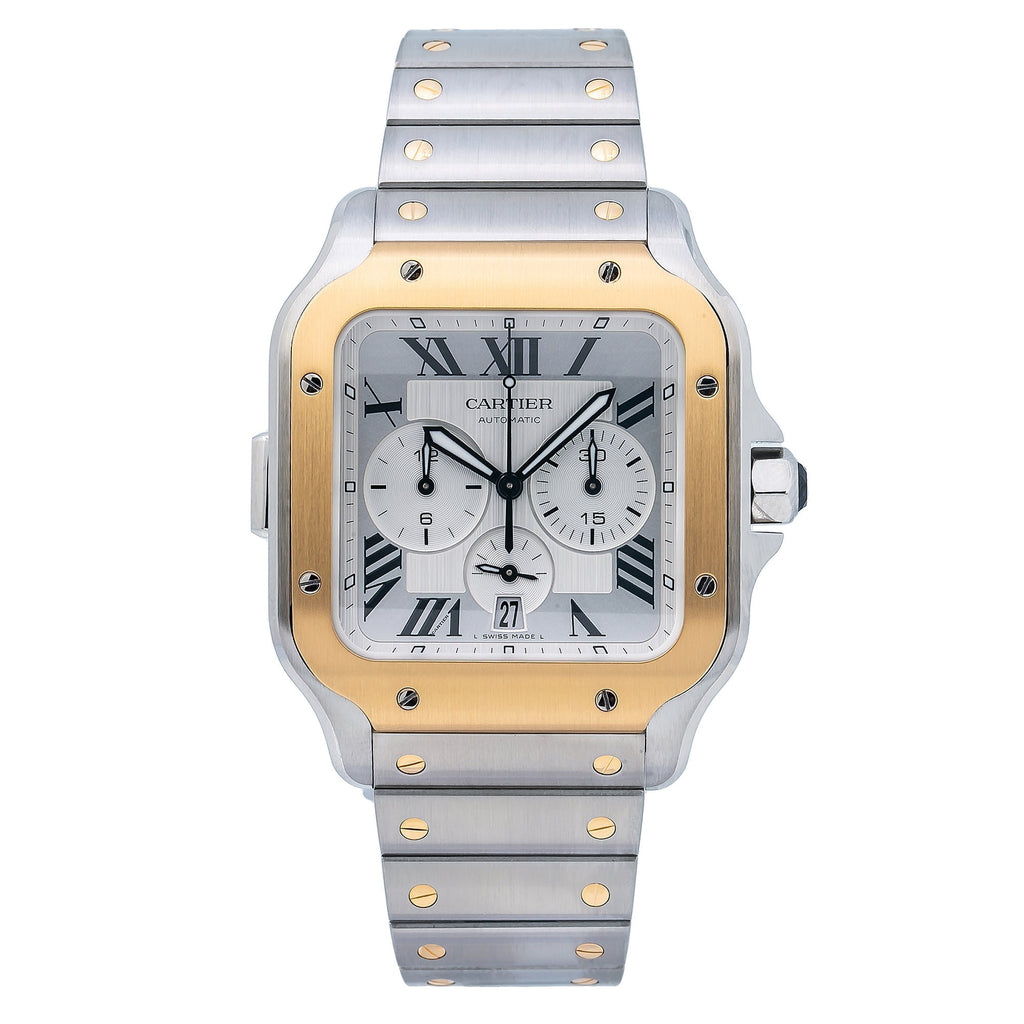 Pre-Owned Cartier Santos W2SA0008 43mm White Dial With Two Tone Bracelet