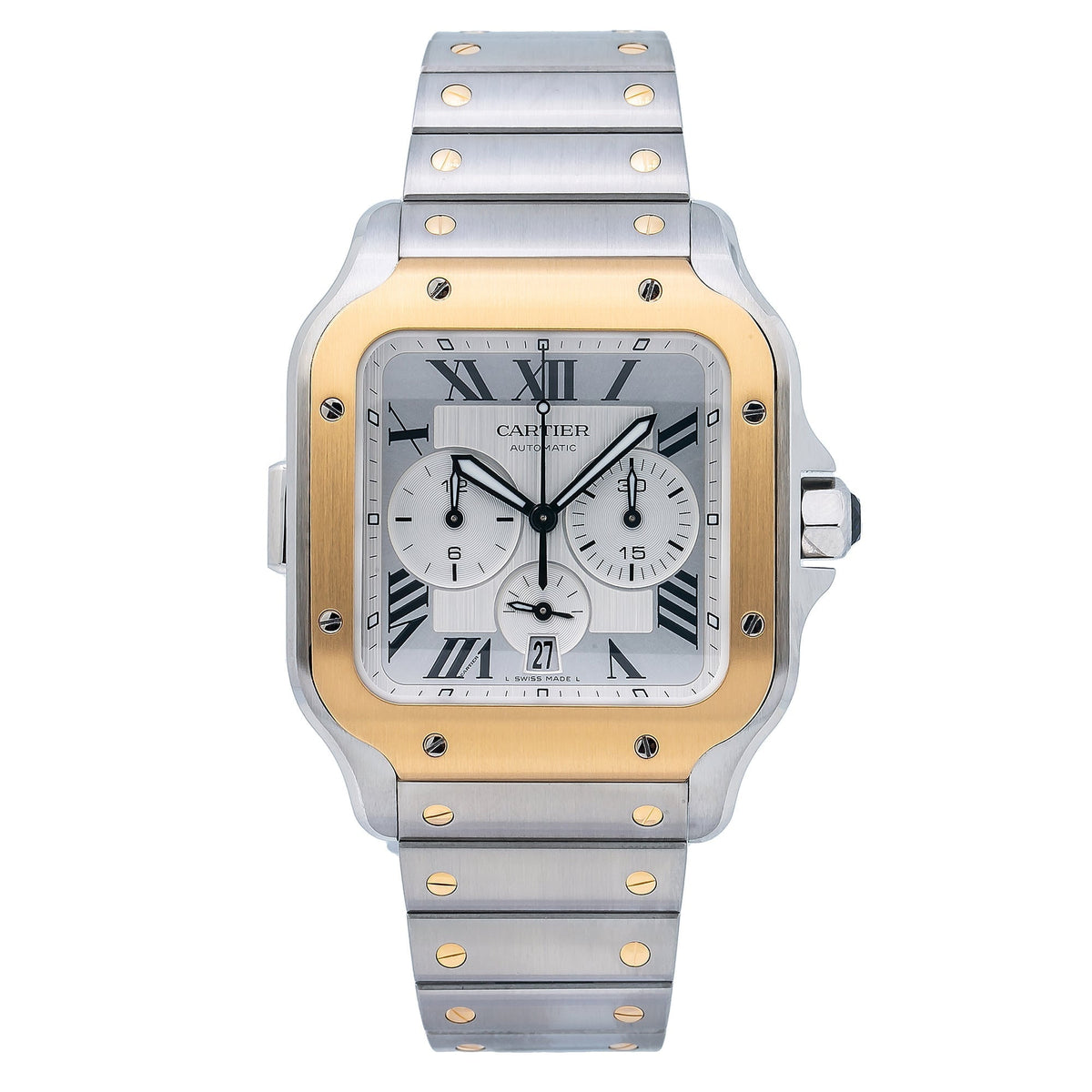 Pre-Owned Cartier Santos W2SA0008 43mm White Dial With Two Tone Bracelet