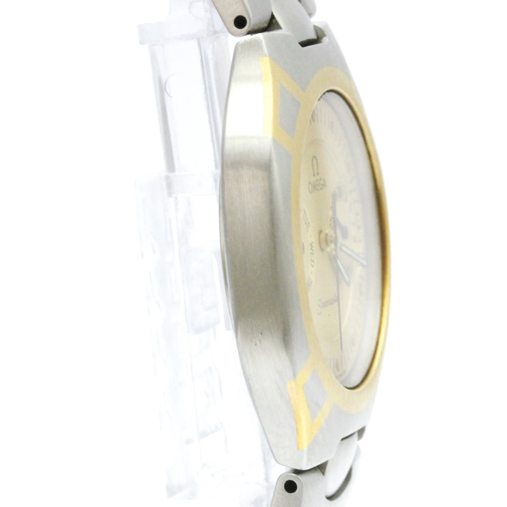 Pre-Owned OMEGA Seamaster Polaris Day Date 18K Gold Steel Watch 396.1022 Polished