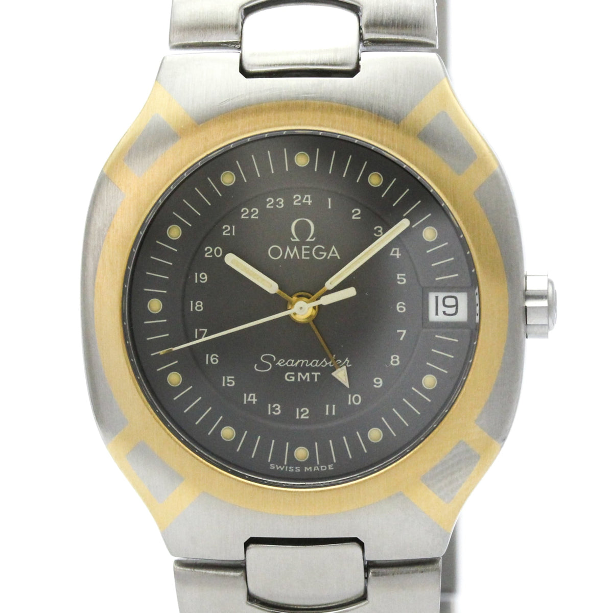 Pre-Owned OMEGA Seamaster Polaris GMT 18K Gold Steel Mens Watch 396.1122 Polished