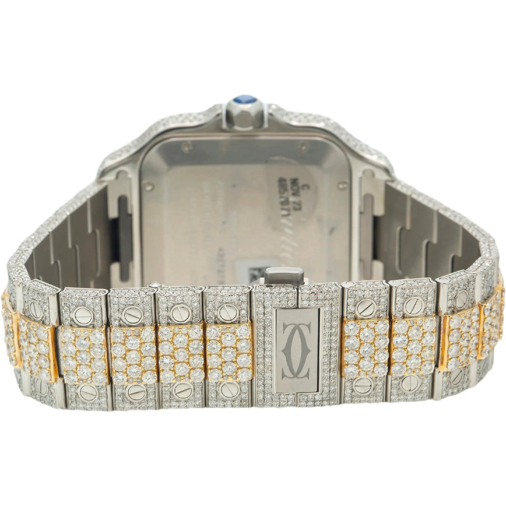 Pre-Owned Cartier Santos 39.8MM WSSA0018 Diamond Paved Champagne Roman Dial Yellow Gold Diamond Bezel Two Tone Yellow Gold Full Diamond Bracelet 18.75ct