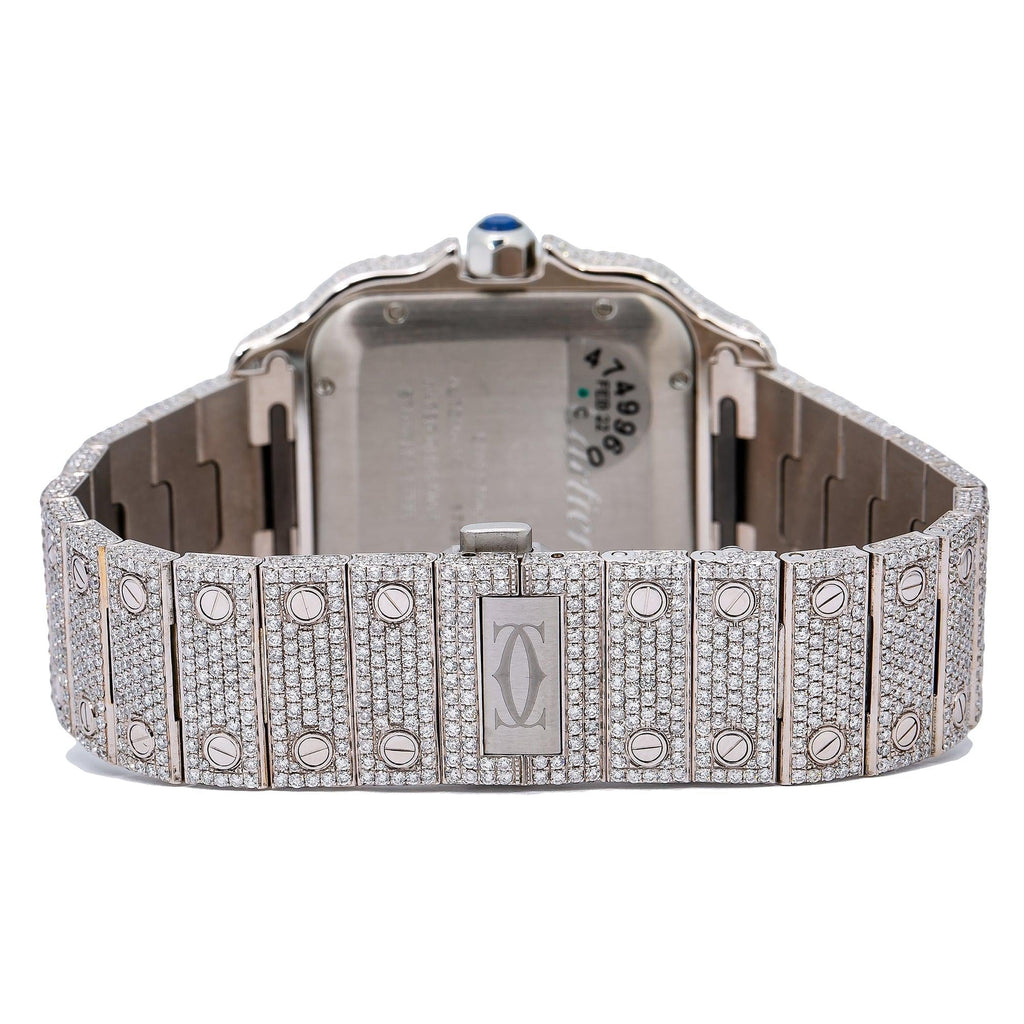 Pre-Owned Cartier Santos 39.8MM WSSA0018 Diamond Paved Champagne Roman Dial Yellow Gold Diamond Bezel Stainless Steel Full Diamond Bracelet 19.25ct
