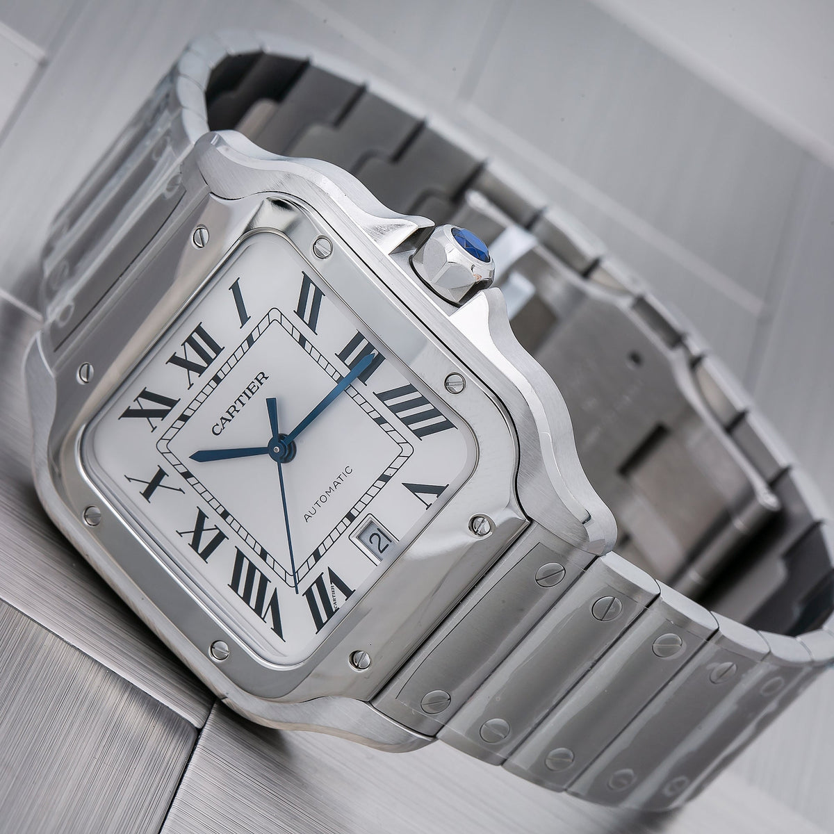 Pre-Owned Cartier Santos WSSA0030 40mm White Dial With Stainless Steel Bracelet