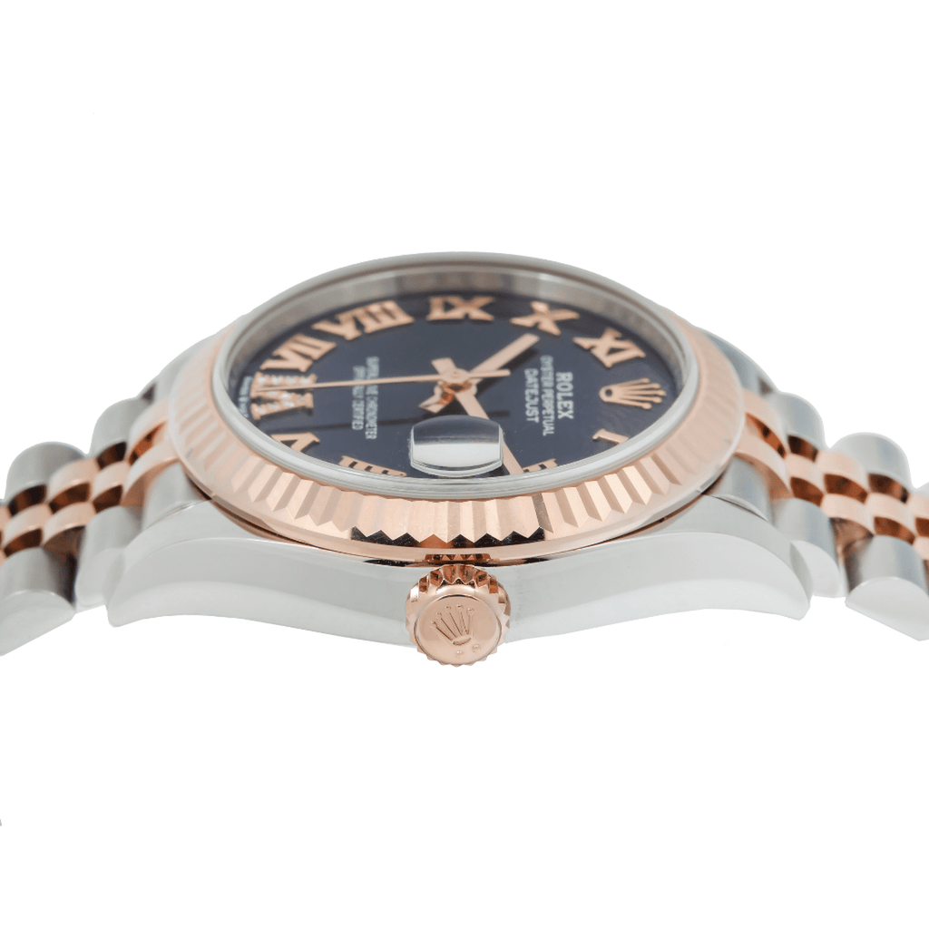 Pre-Owned Rolex Datejust 31MM 178271 Blue Roman Diamond Dial Fluted Bezel Two Tone Rose Gold Jubilee Bracelet