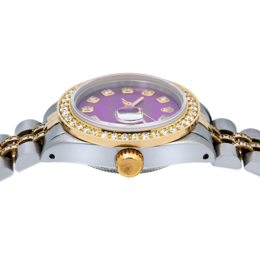 Pre-Owned Rolex Datejust 26MM 6917 Purple Diamond Dial Diamond Bezel Two Tone Yellow Gold Semi Diamond Jubilee Bracelet