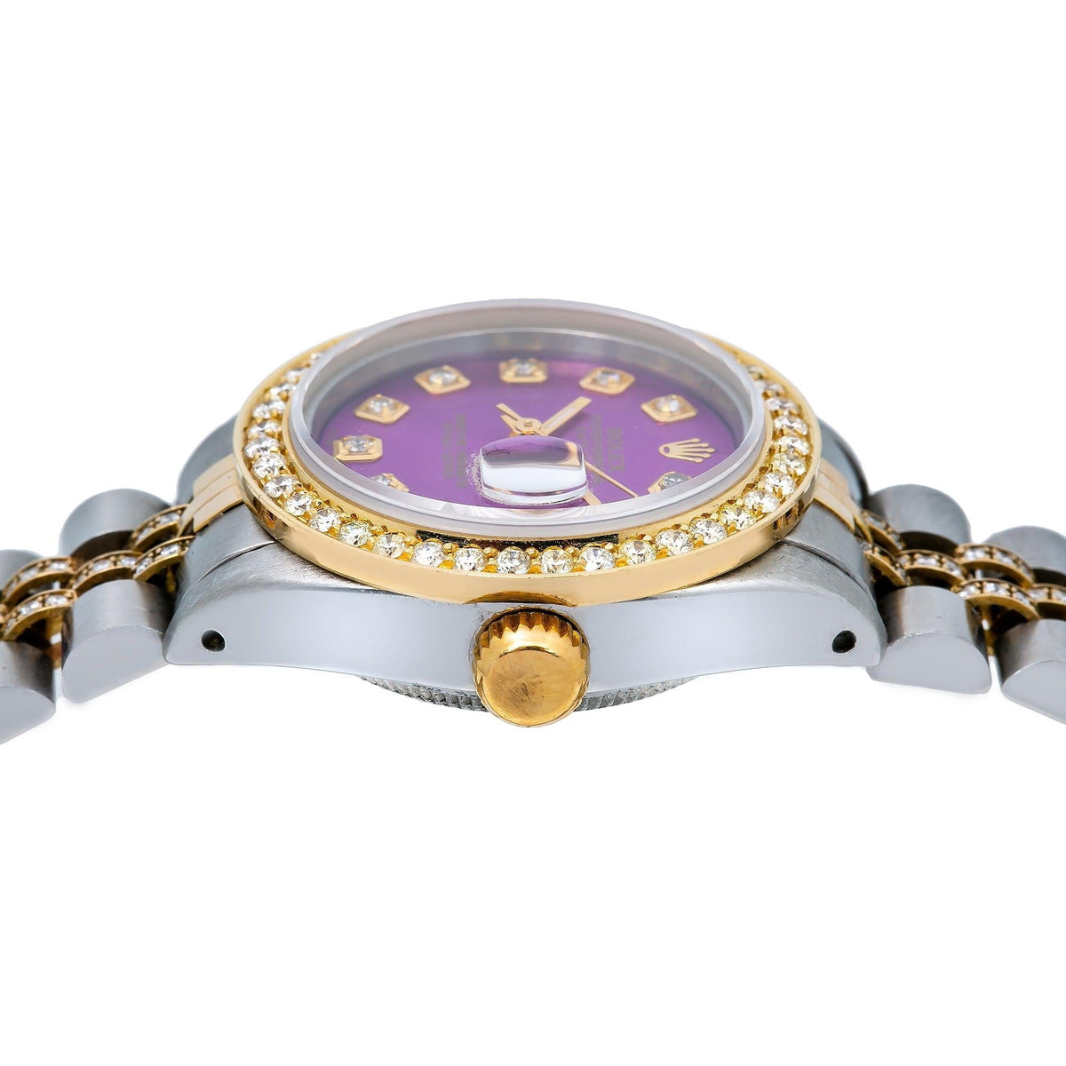 Pre-Owned Rolex Datejust 26MM 6917 Purple Diamond Dial Diamond Bezel Two Tone Yellow Gold Semi Diamond Jubilee Bracelet