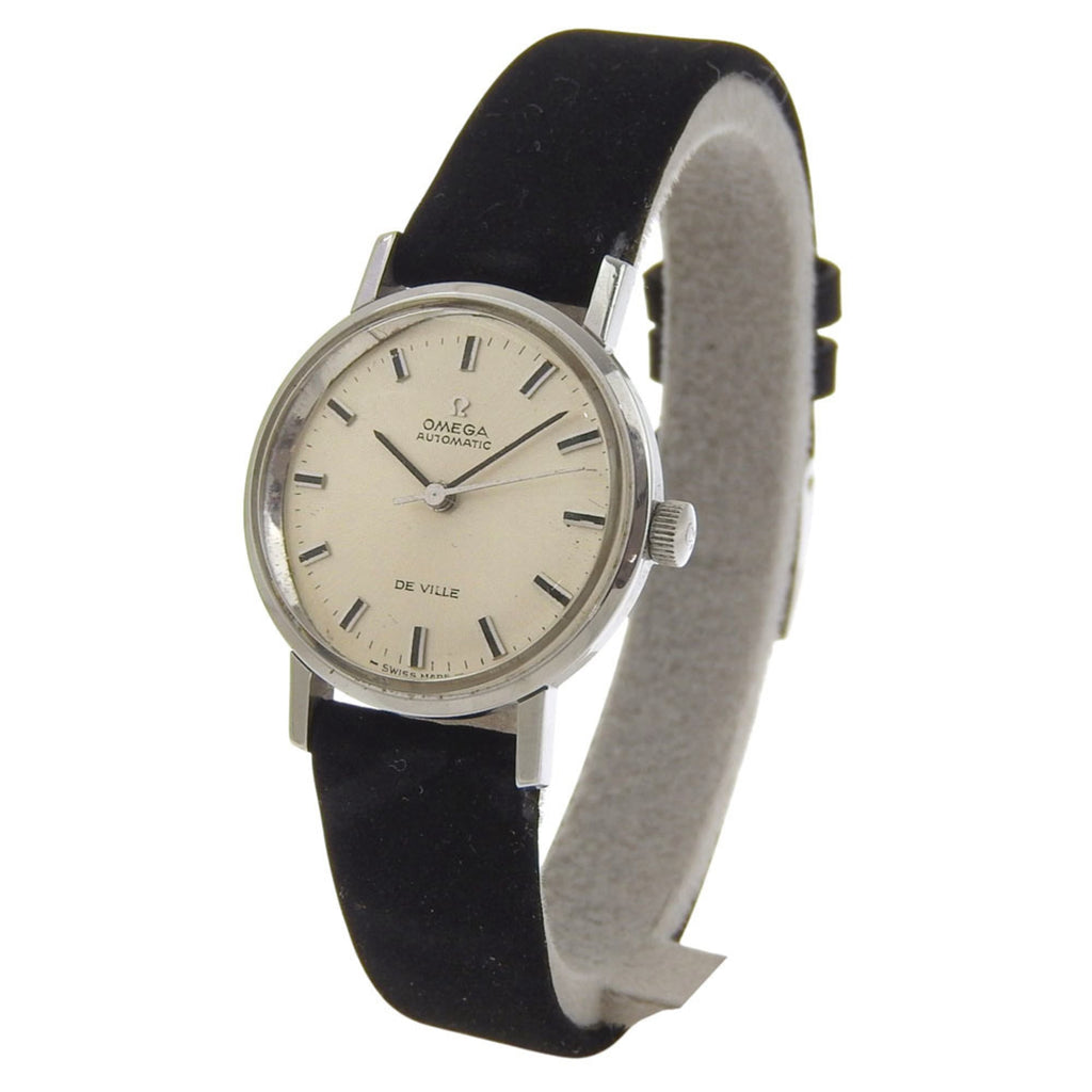 Pre-Owned Omega De Ville 565.005 Women's Watch - Stainless Steel x Leather Strap, Silver,...