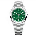 Pre-Owned Rolex Oyster Perpetual 124300-0005 â€“ Green Dial with Smooth Bezel and Stainless Steel Oyster Bracelet