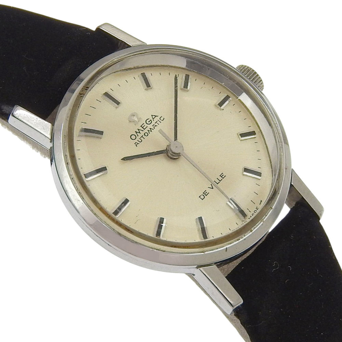 Pre-Owned Omega De Ville 565.005 Women's Watch - Stainless Steel x Leather Strap, Silver,...