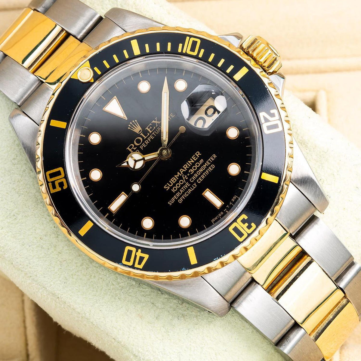 Pre-Owned Rolex Submariner Date 40MM 16613 Black Dial Black Ceramic Bezel Two Tone Yellow Gold Oyster Bracelet