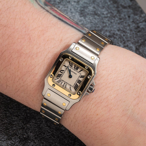 Pre-Owned Cartier Santos Galbee W20012C4 24MM Cream Dial With Two Tone Bracelet