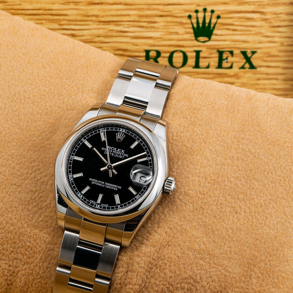 Pre-Owned Rolex Datejust 31MM 178240 Black Dial Smooth Bezel Stainless Steel Oyster Bracelet