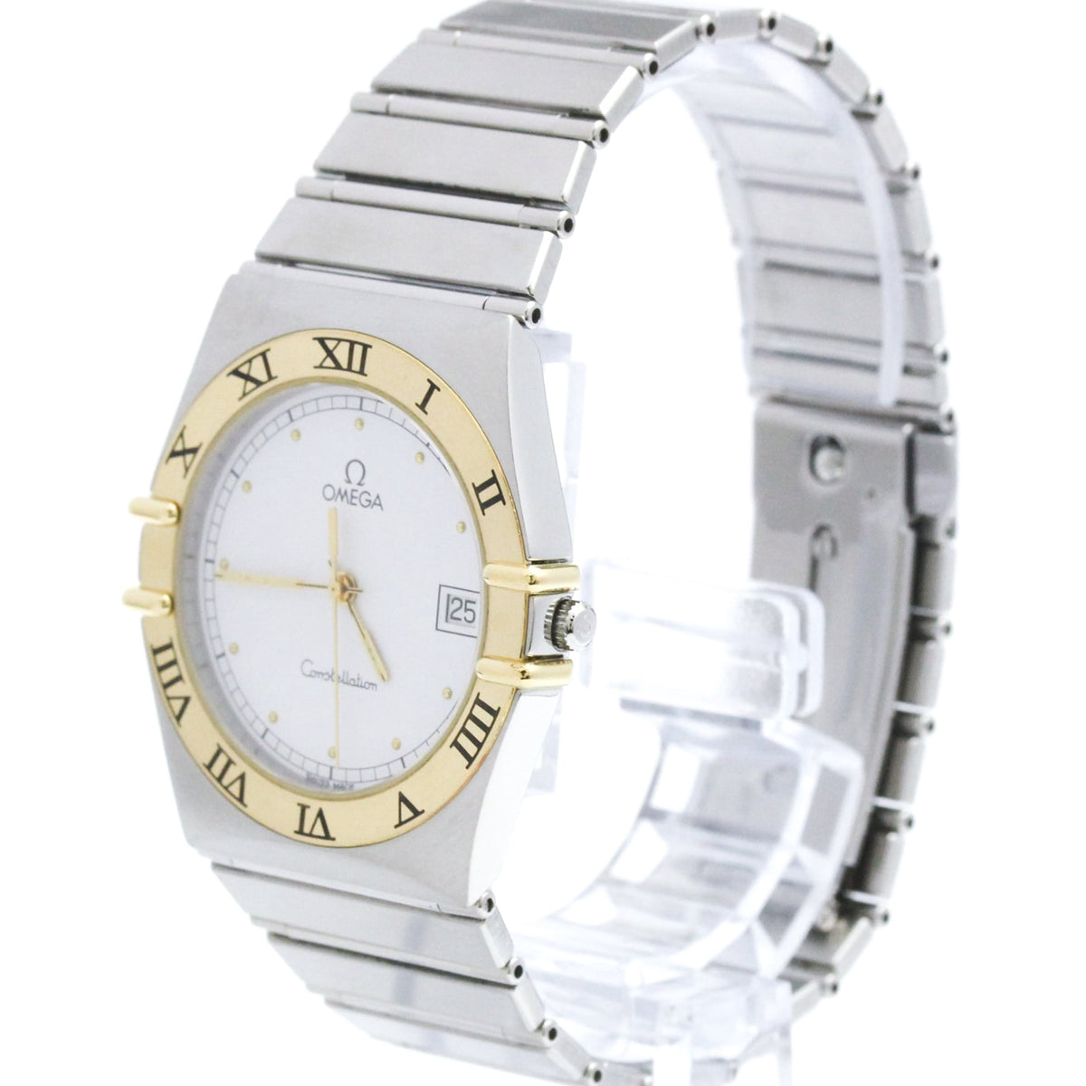 Pre-Owned OMEGA Constellation 18K Gold Steel Quartz Mens Watch 396.1070 Polished