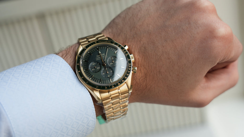 Pre-Owned Omega Speedmaster Moonwatch Professional - 42mm Green Dial in 18K Moonshineâ„¢ Gold