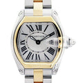 Pre-Owned Cartier Roadster 36MM W62026Y4 / 2510 Silver Roman Dial Yellow Gold Bezel Two Tone Yellow Gold Bracelet