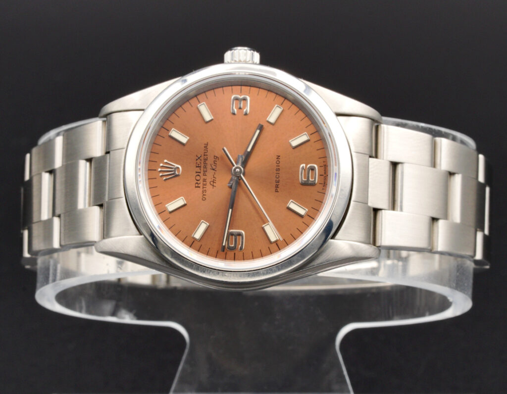 Pre-Owned Mens Rolex Stainless Steel Air-King Watch Salmon Arabic Dial 14000
