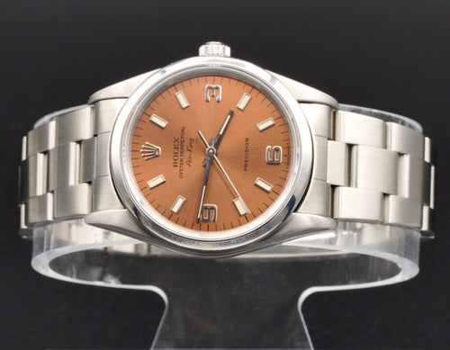 Pre-Owned Mens Rolex Stainless Steel Air-King Watch Salmon Arabic Dial 14000