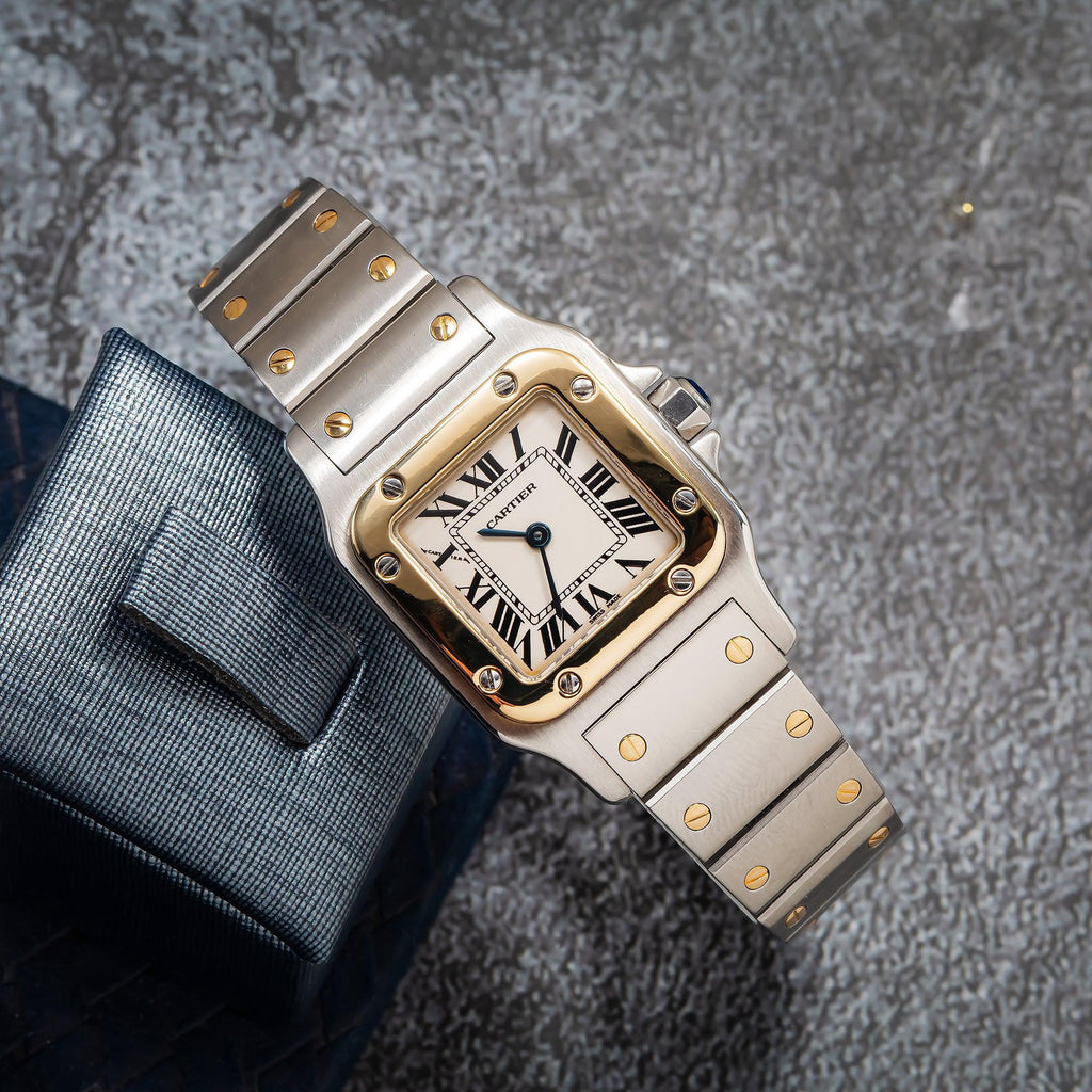 Pre-Owned Cartier Santos Galbee W20012C4 24MM Cream Dial With Two Tone Bracelet