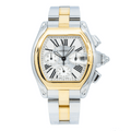 Pre-Owned Cartier Roadster XL 43MM W62027Z1 Silver Roman Dial Yellow Gold Bezel Two Tone Yellow Gold Bracelet