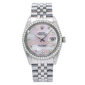 Pre-Owned Rolex Datejust 36MM 1601 White Mother of Pearl Diamond Dial Diamond Bezel Stainless Steel Jubilee Bracelet 1.1ct