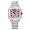 Pre-Owned Cartier Santos 39.8MM WSSA0018 Diamond Paved Rose Gold Roman Dial Rose Gold Diamond Bezel Stainless Steel Full Diamond Bracelet