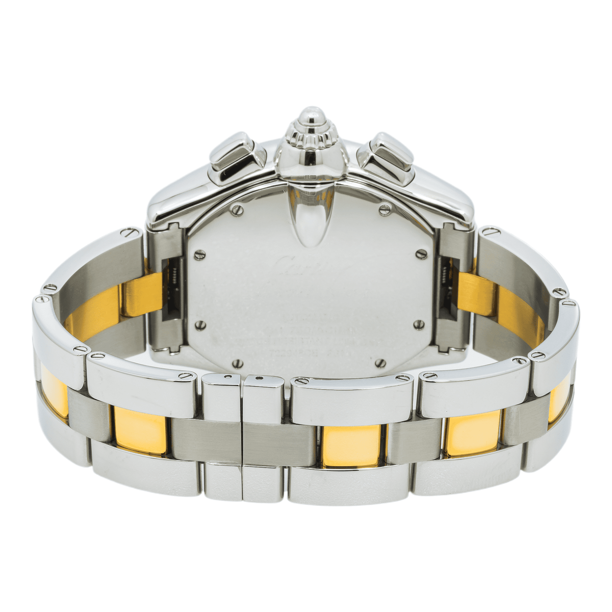 Pre-Owned Cartier Roadster XL 43MM W62027Z1 Silver Roman Dial Yellow Gold Bezel Two Tone Yellow Gold Bracelet