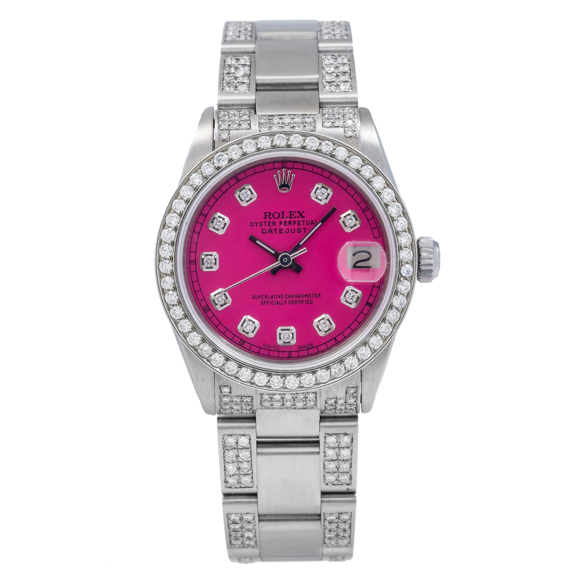 Pre-Owned Rolex Datejust 31MM 68240 Pink Diamond Dial Diamond Bezel Stainless Steel Semi Diamond Oyster Bracelet