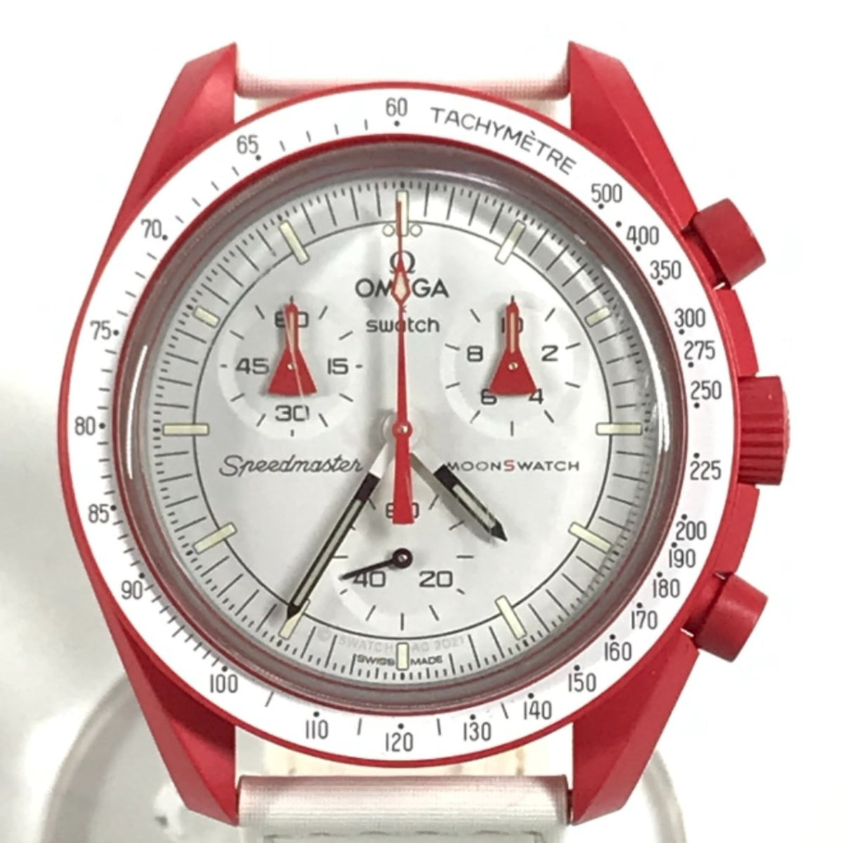 Pre-Owned OMEGA Swatch SO33R100 Omega collaboration Moon MISSION TO MARS Mars watch for women,...