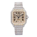 Pre-Owned Cartier Santos 39.8MM WSSA0018 Diamond Paved Champagne Roman Dial Yellow Gold Diamond Bezel Stainless Steel Full Diamond Bracelet 19.25ct