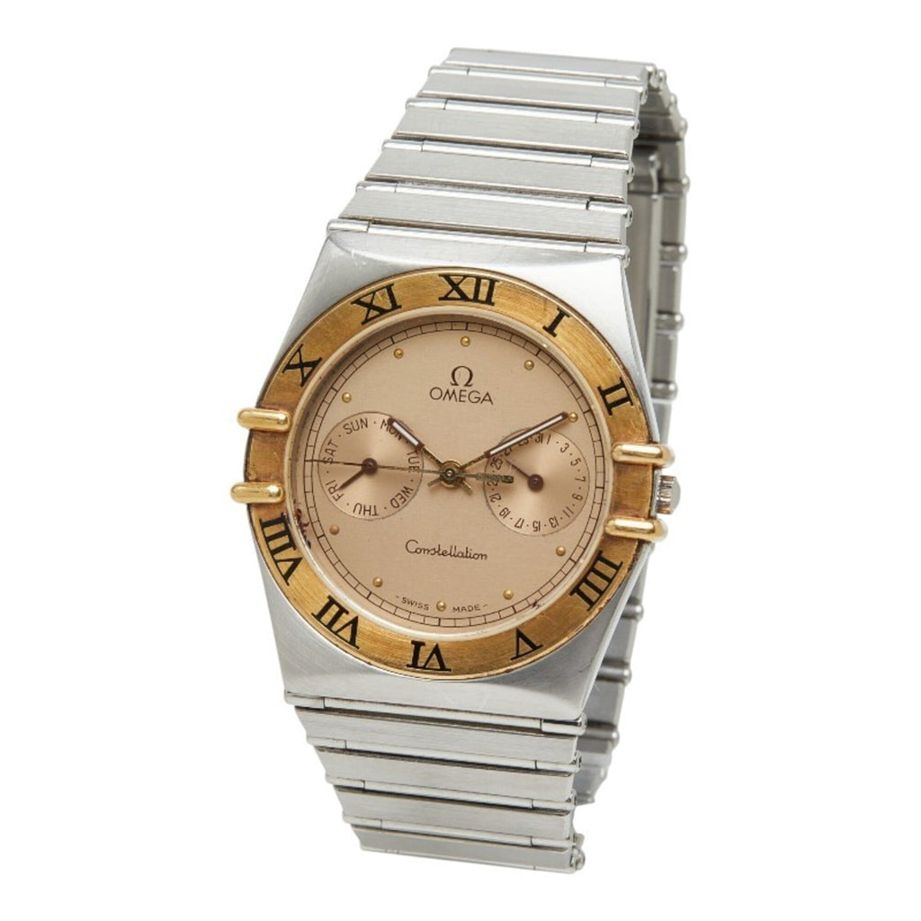 Pre-Owned Omega Constellation Day-Date Watch 396.1070 Quartz Gold Dial Stainless Steel Solid...