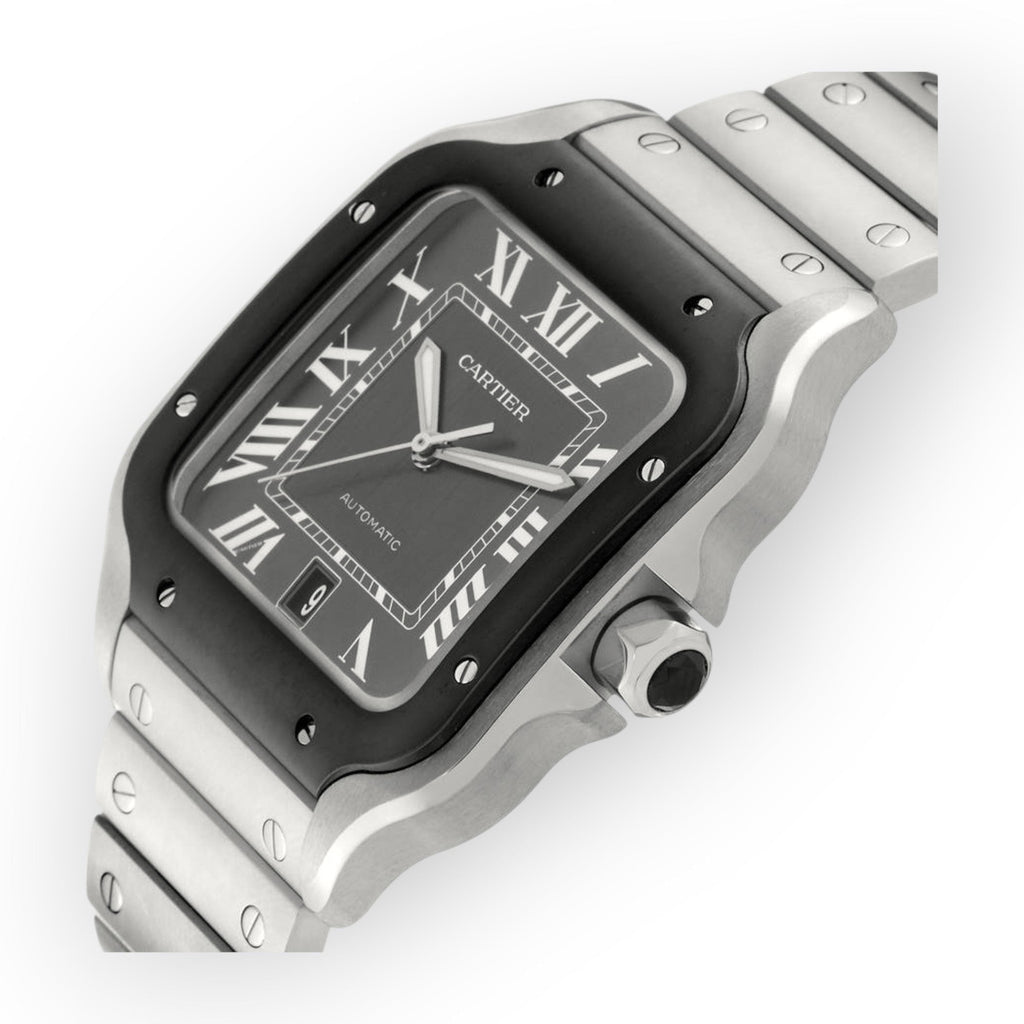 Pre-Owned Cartier Santos Steel ADLC WSSA0037 Grey Dial Mens Watch