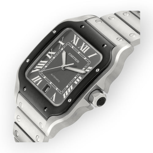 Pre-Owned Cartier Santos Steel ADLC WSSA0037 Grey Dial Mens Watch