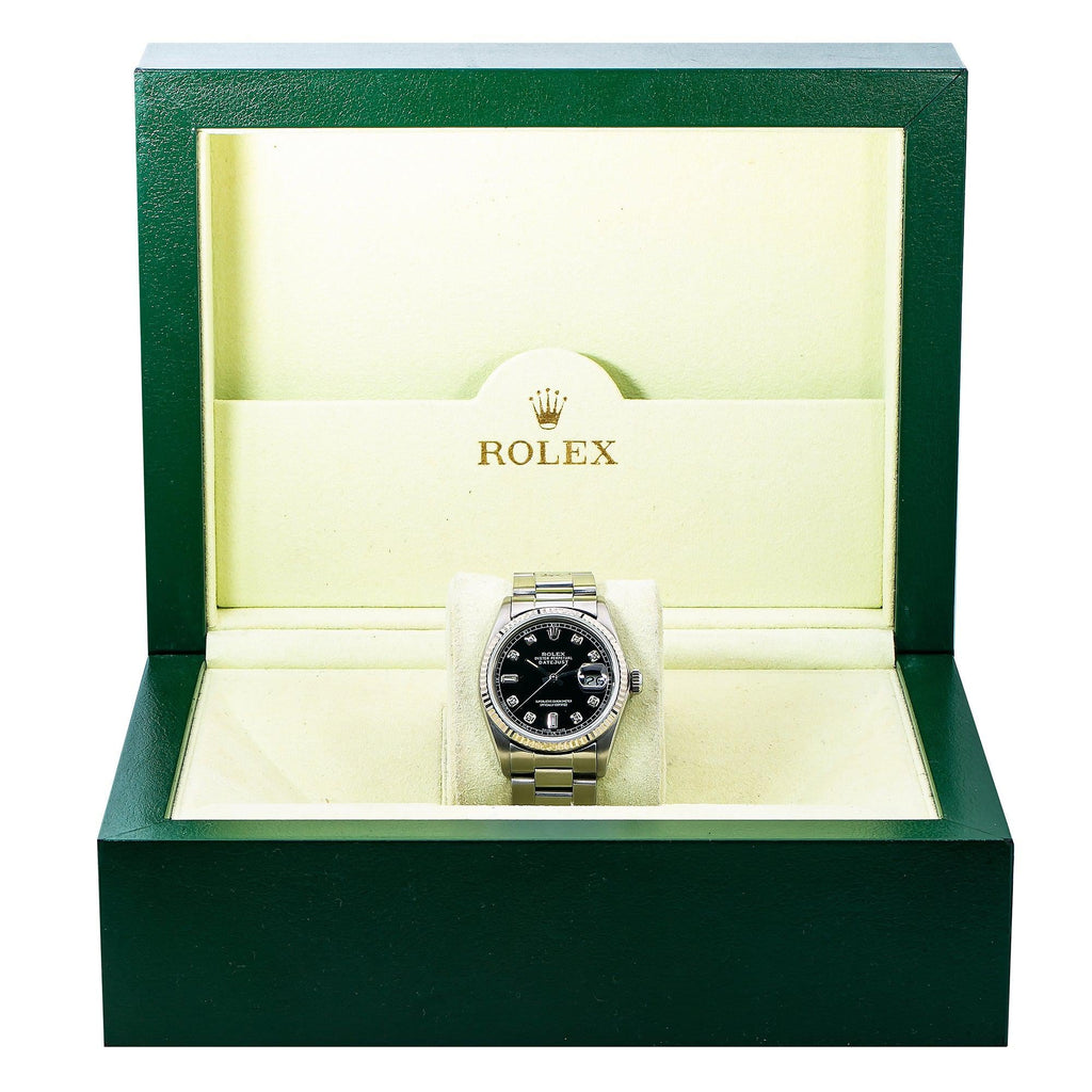 Pre-Owned Rolex Datejust 36MM 16234 Black Diamond Dial Fluted Bezel Stainless Steel Oyster Bracelet