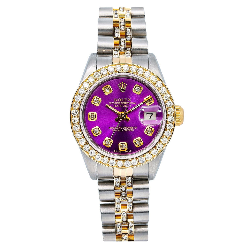 Pre-Owned Rolex Datejust 26MM 6917 Purple Diamond Dial Diamond Bezel Two Tone Yellow Gold Semi Diamond Jubilee Bracelet