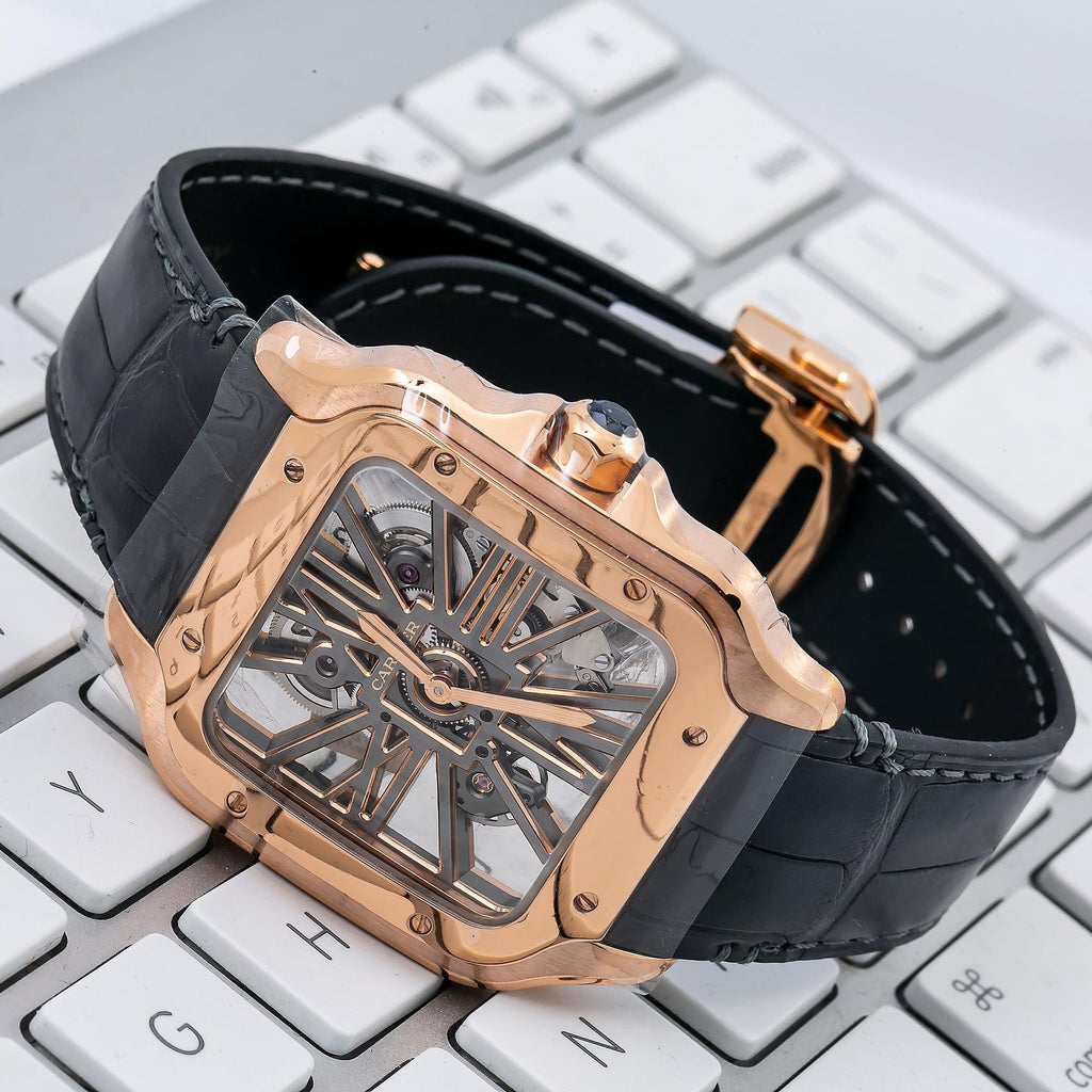 Pre-Owned Cartier Santos WHSA0018 40 MM Transparent Dial With Leather Bracelet
