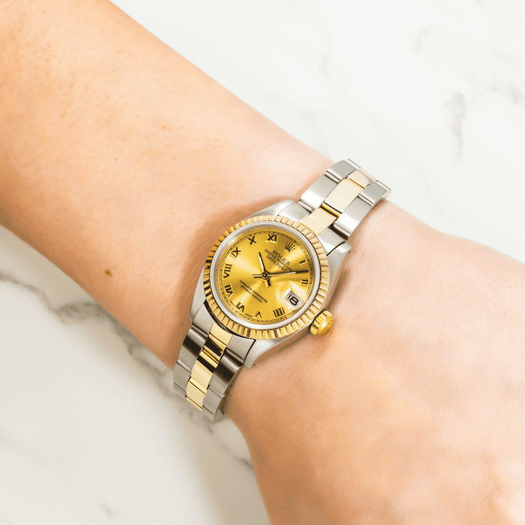 Pre-Owned Rolex Lady-Datejust 6917 26mm Champagne Arabic Dial Two-Tone Oyster Bracelet Watch