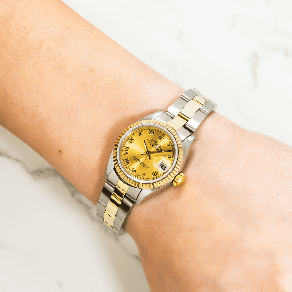 Pre-Owned Rolex Lady-Datejust 6917 26mm Champagne Arabic Dial Two-Tone Oyster Bracelet Watch