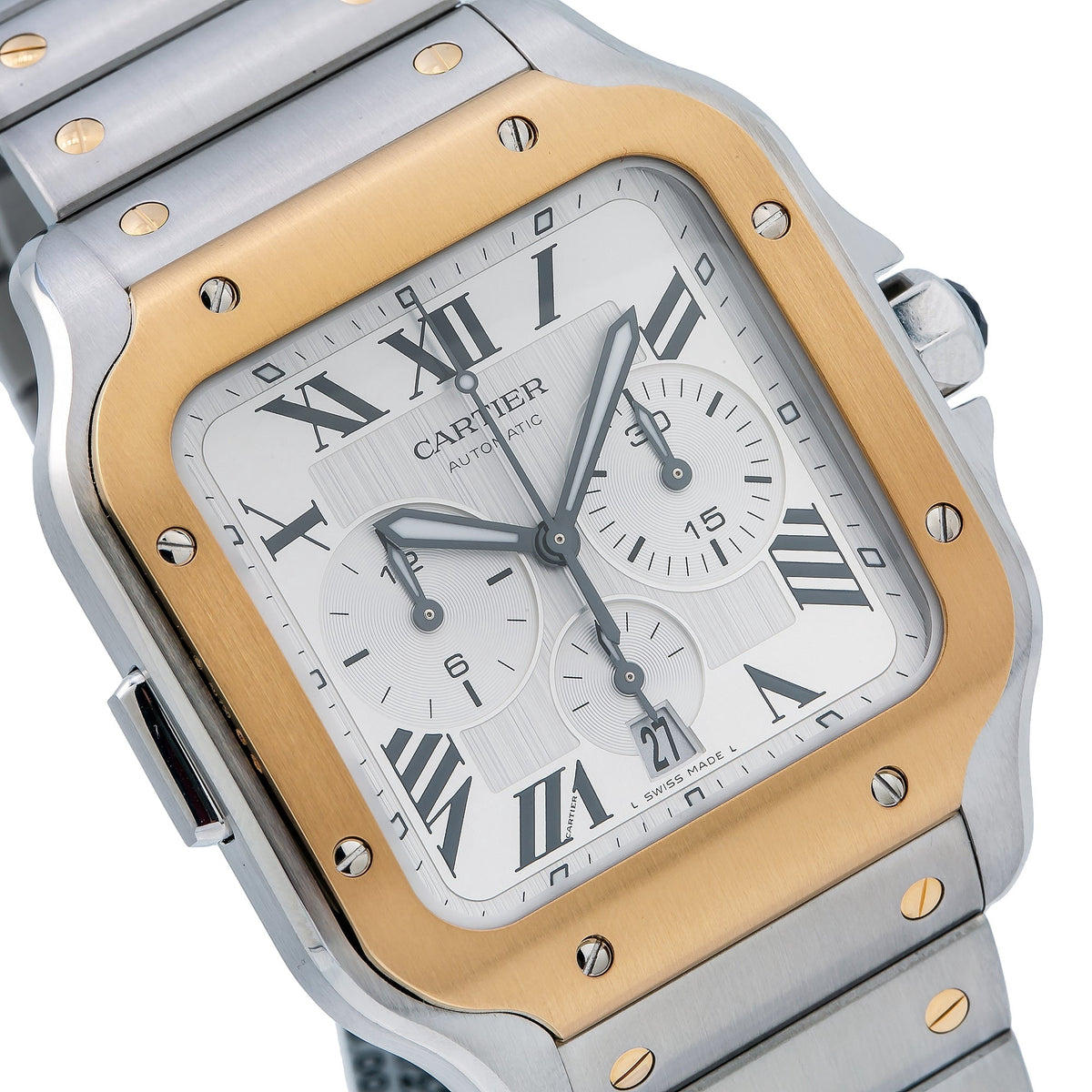 Pre-Owned Cartier Santos W2SA0008 43mm White Dial With Two Tone Bracelet