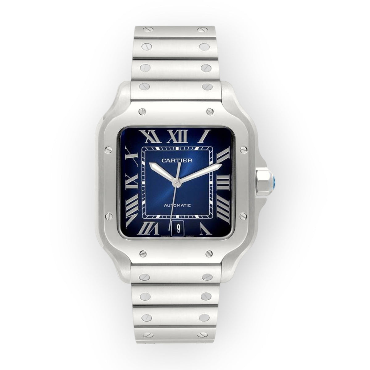 Pre-Owned Cartier Santos WSSA0030 40mm Blue Dial With Stainless Steel Bracelet